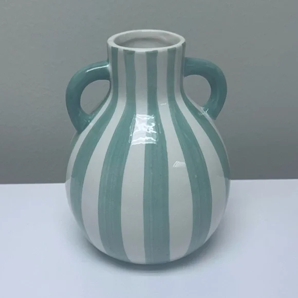 New Target Bullseye Playground White Ceramic Vase with Green Stripes, Spring - Picture 4 of 5